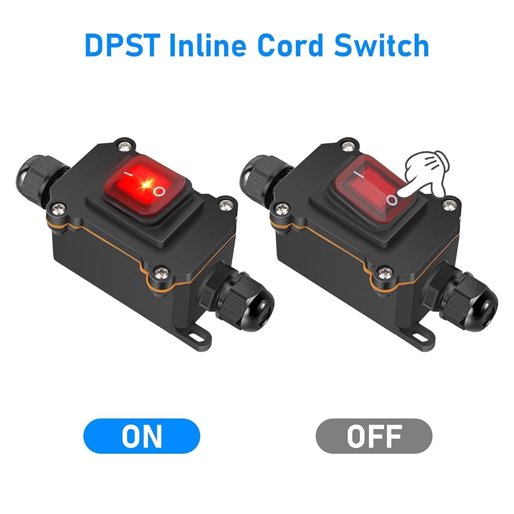 Linkstyle Inline Cord Switch, 12V DC 20A 4 Pin DPST On Off